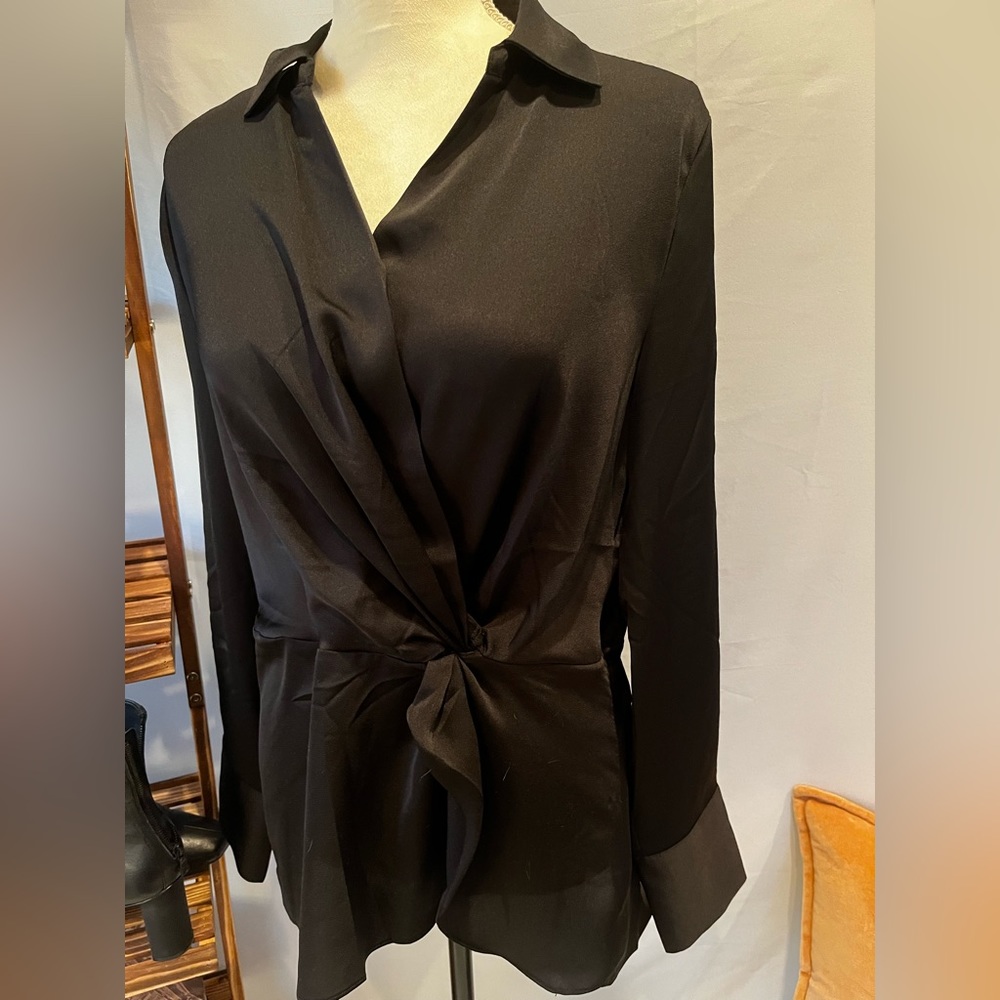Sheer, black, medium Tahari blouse.  Elegance and class!